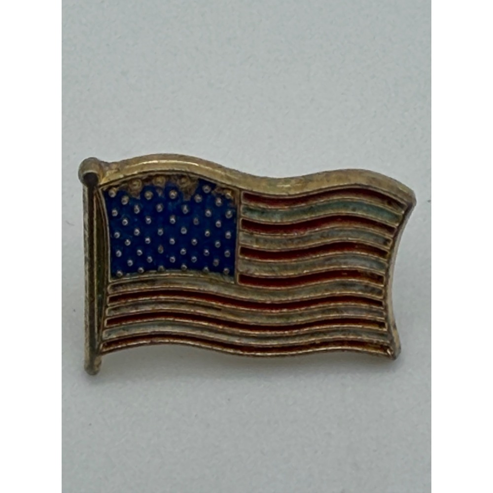 Vintage Ballou Regd Clutch Back American Flag Waving Enamel Lapel Pin Gold Tone
